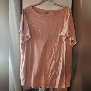 Lane Bryant Pink Short Sleeve Top with Gold Dots